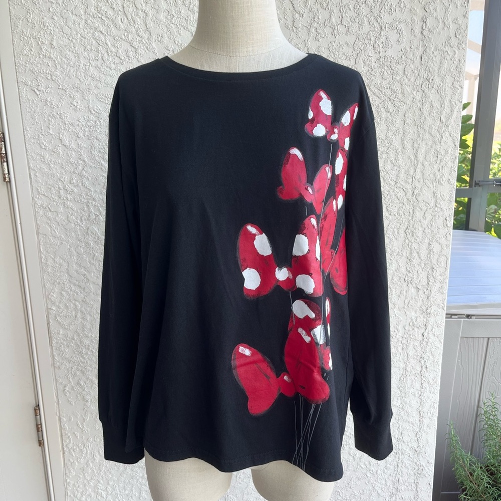 Disney Black Long Sleeve Tee with Red & White Bow Design